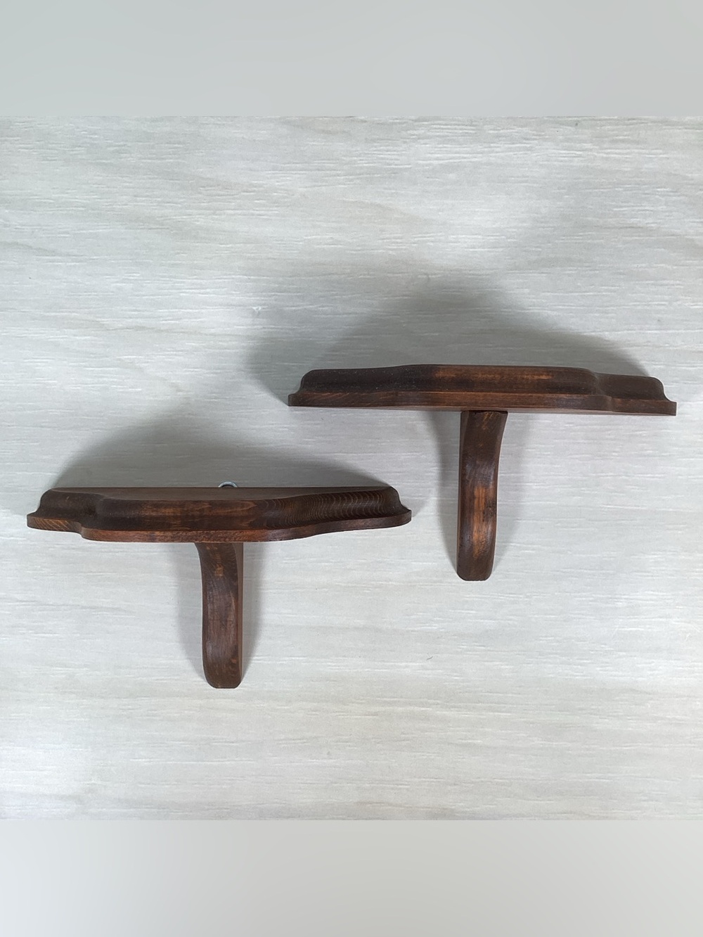 Pair Small Solid Wood Vtg Wall Mounted Shelves 7.75"W x 4.25"H Display Shelf